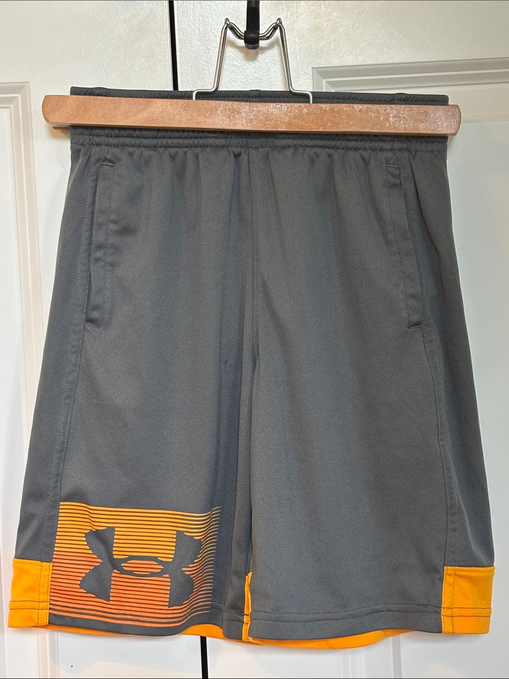 Under Armour Gray Shorts with Orange Logo Trim